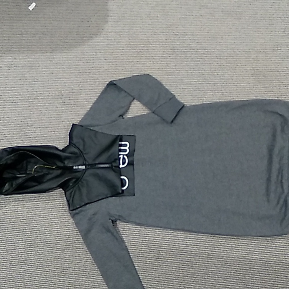 Crew Kids size 8 charcoal grey sweatshirt dress with faux leather black detail
